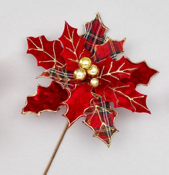 54cm Tartan Holly Poinsettia