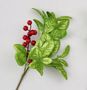34cm Glitter Leaf/Berry Spray Gree