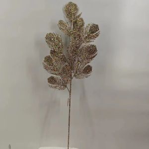 66Cm Glitter Peacock Leaf - Champagne