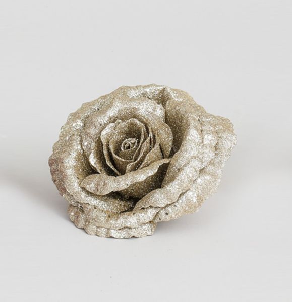 18cm Glitter Rose w/Clip Champ