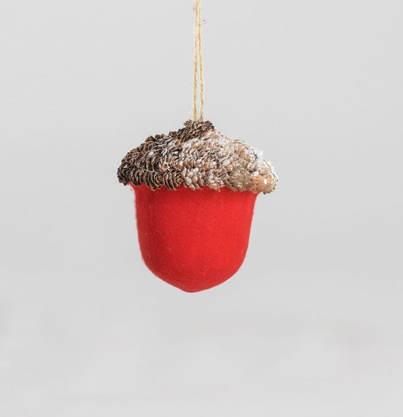 18cm Frosted Acorn w/Fabric Red