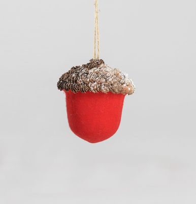 18cm Frosted Acorn w/Fabric Red