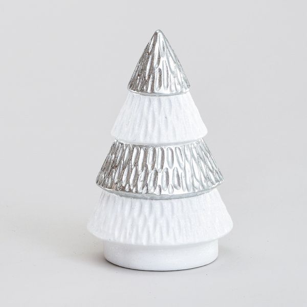 20cm Ceramic Tree Orn. Wht/Silver