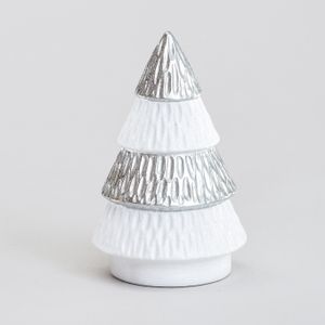 20cm Ceramic Tree Orn. Wht/Silver