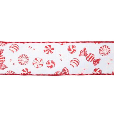 2.5" X 10Y Double Wired Red White Candies Ribbon Garland
