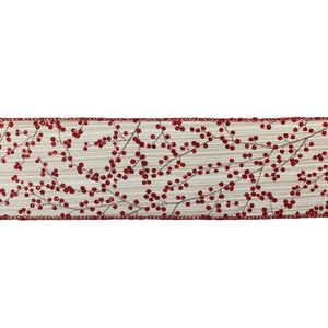 2.5" X 10Y Double Wired Red Shiny Berry on Natural Ribbon Garland