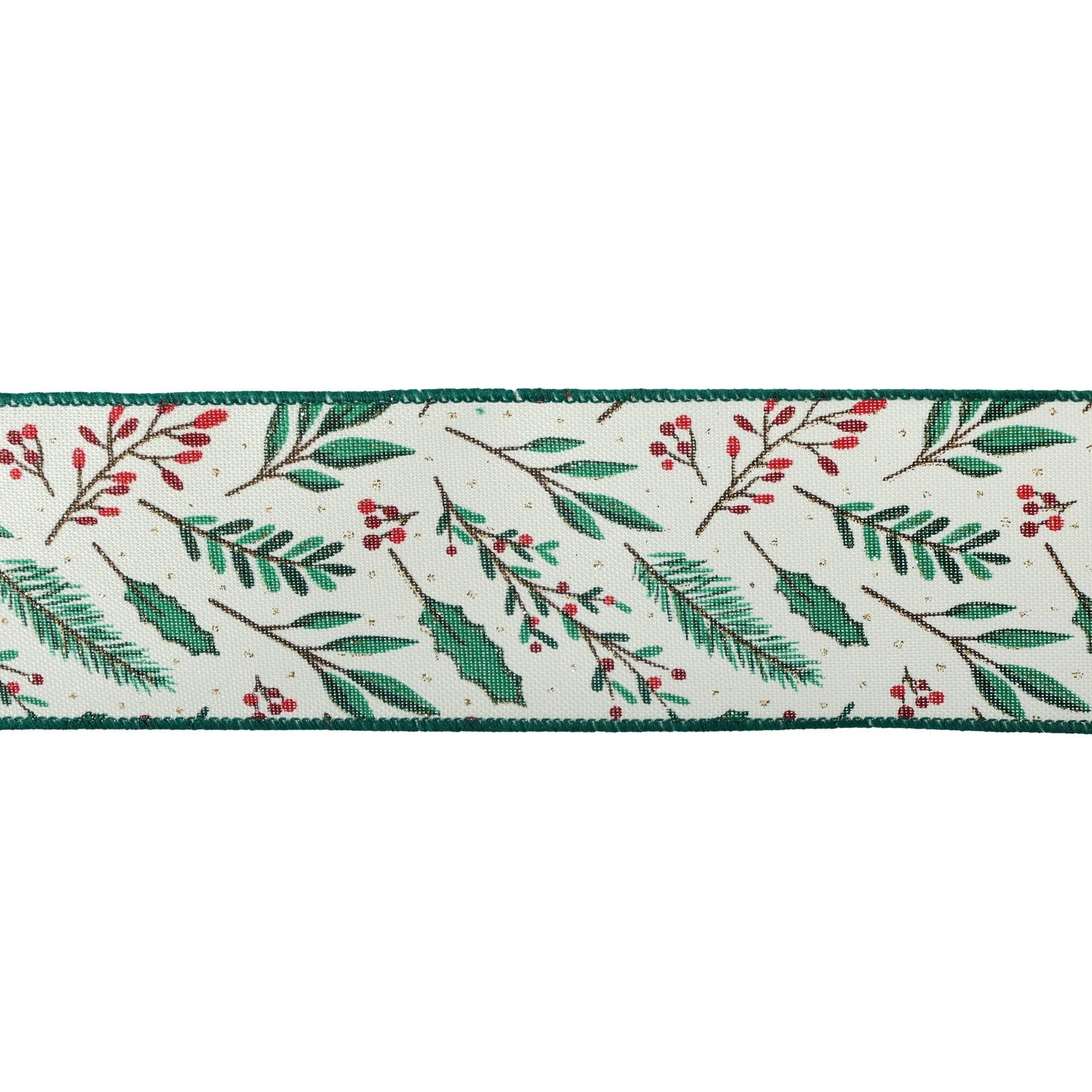 2.5" X 10Y Double Wired Red Berry With Leaves Ribbon Garland