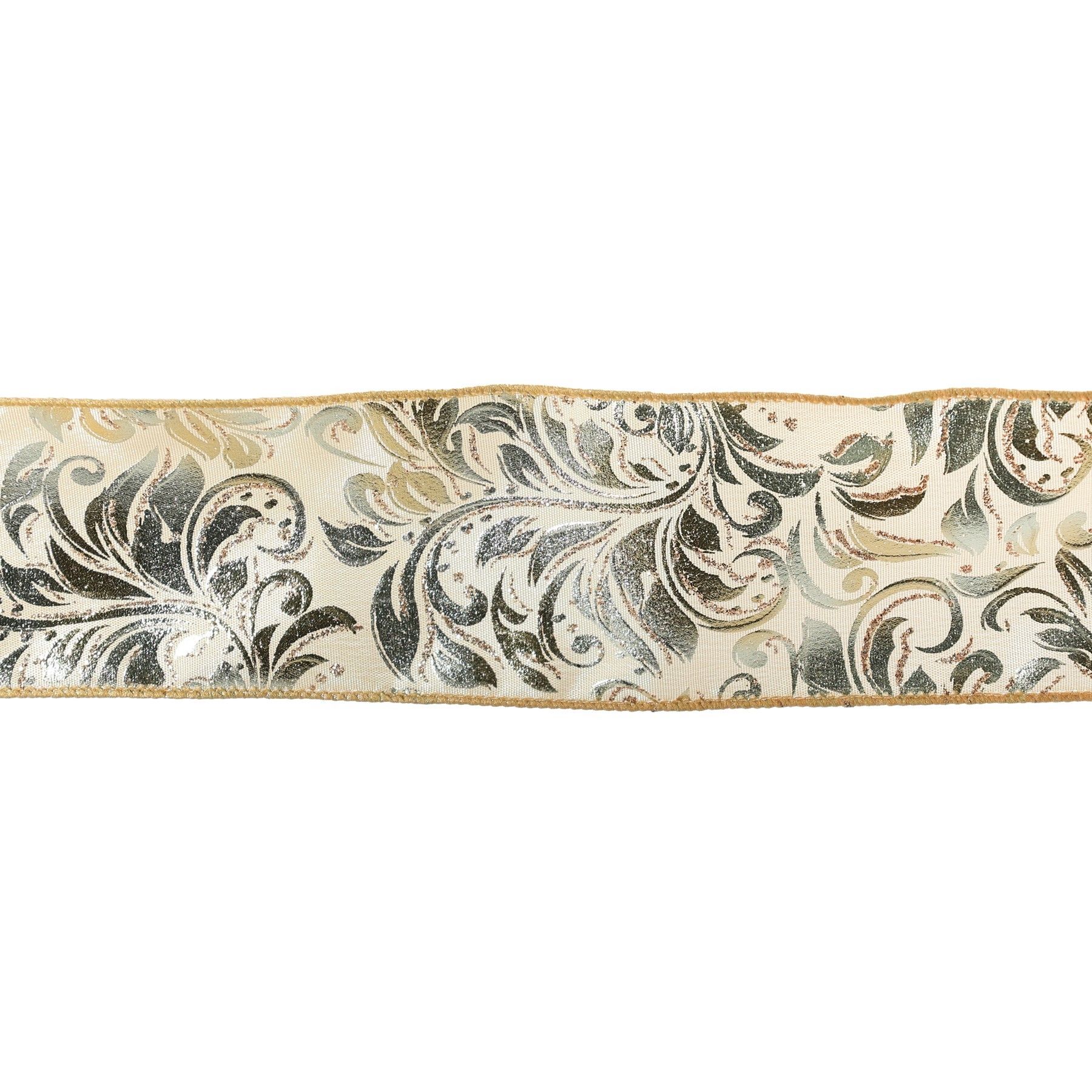 2.5" X 10Y Double Wired Gold Leaves Satin Ribbon Garland
