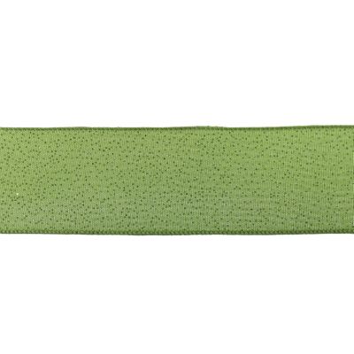 2.5" X 10Y Double Wired Glitter Touched Green Cloth Ribbon Garland