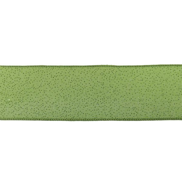 2.5" X 10Y Double Wired Glitter Touched Green Cloth Ribbon Garland