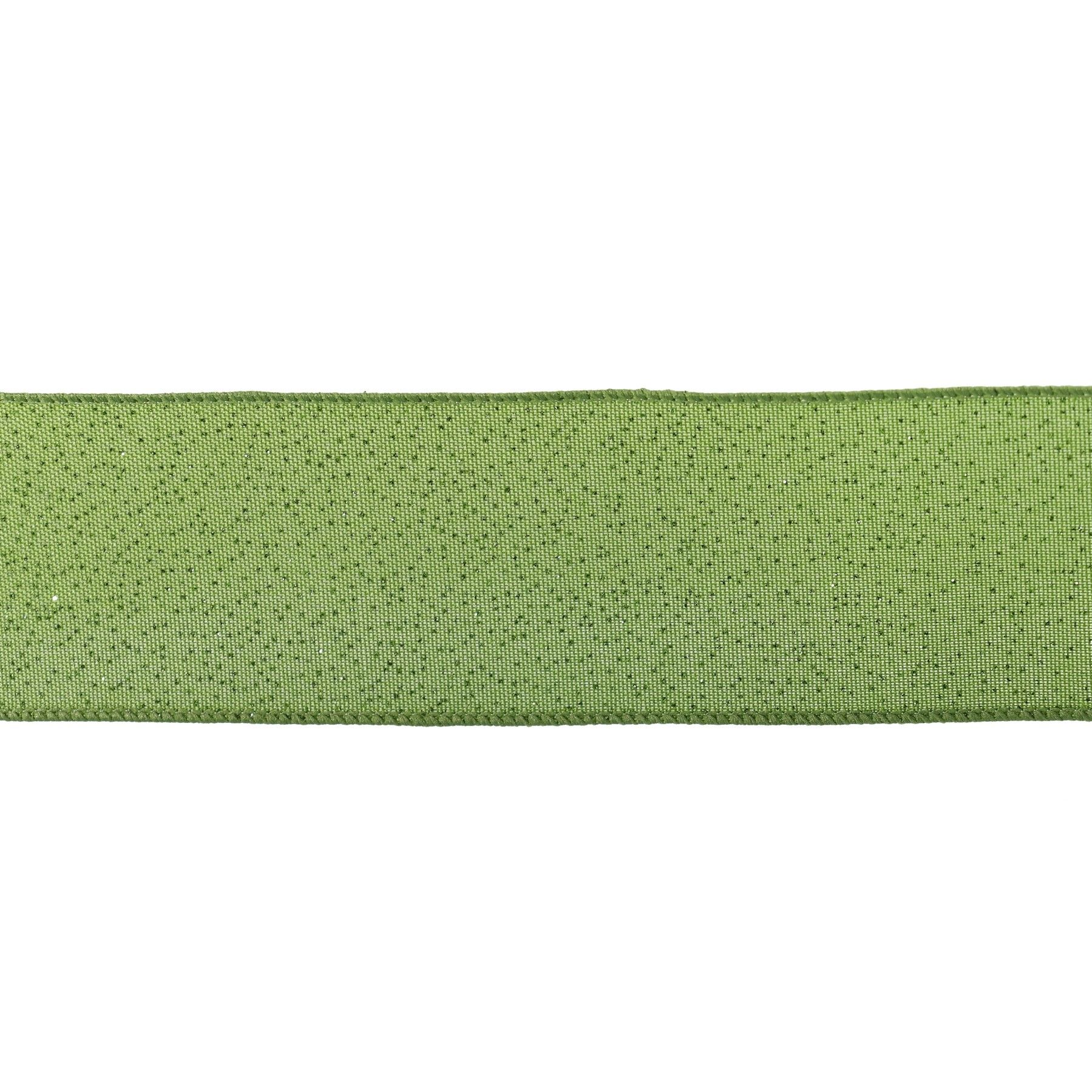 2.5" X 10Y Double Wired Glitter Touched Green Cloth Ribbon Garland