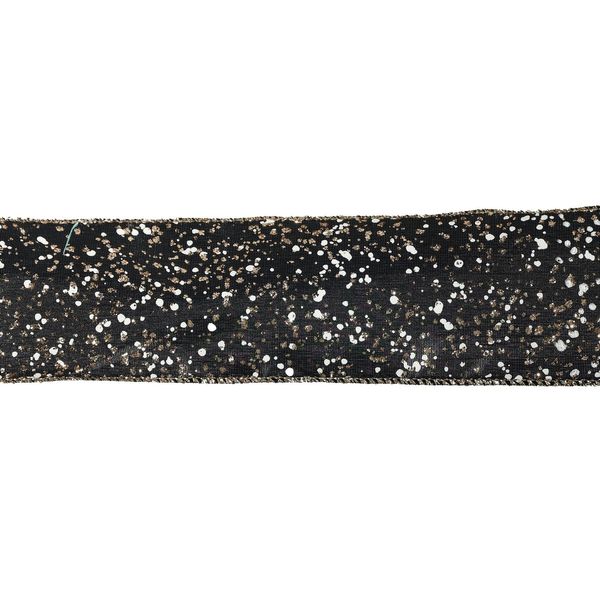 2.5" X 10Y Double Wired Black Ribbon White Gold Glitter