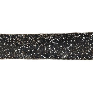 2.5" X 10Y Double Wired Black Ribbon White Gold Glitter