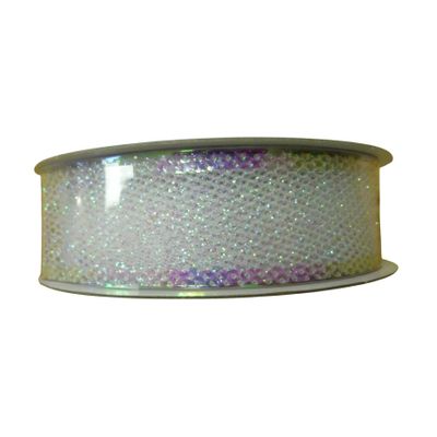 1" x 5Y Double Wired White Mesh Glitter Ribbon Garland