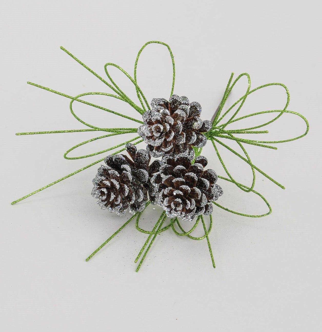 24cm Glitter Cone Pick Green/Silve