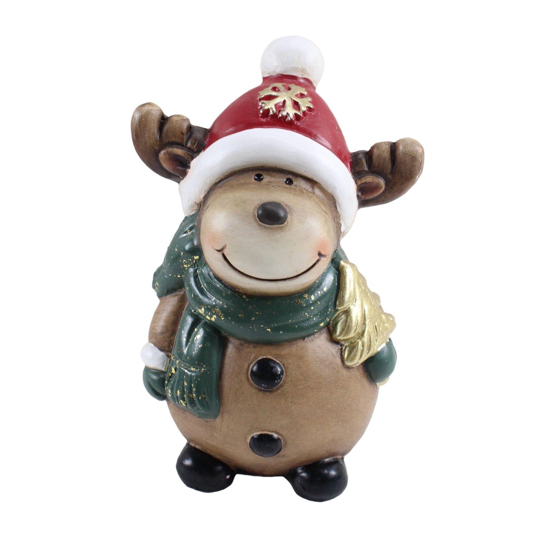 Reindeer with Red Hat holding a Christmas Tree 12.5x11.3x18.4cm