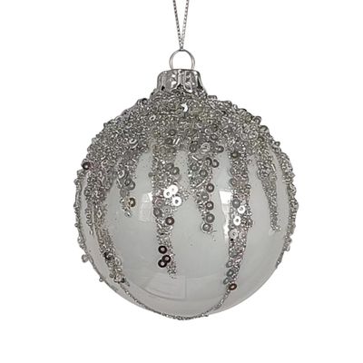 Glass Bauble With Sparkles 8Cm