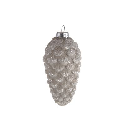 Glass Pinecone Silver 9.5x5Cm