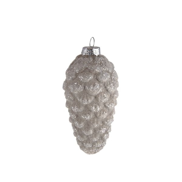 Glass Pinecone Silver 9.5x5Cm