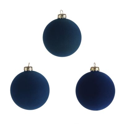 Glass Baubles Teal Navy & Blue 3Ast 8Cm