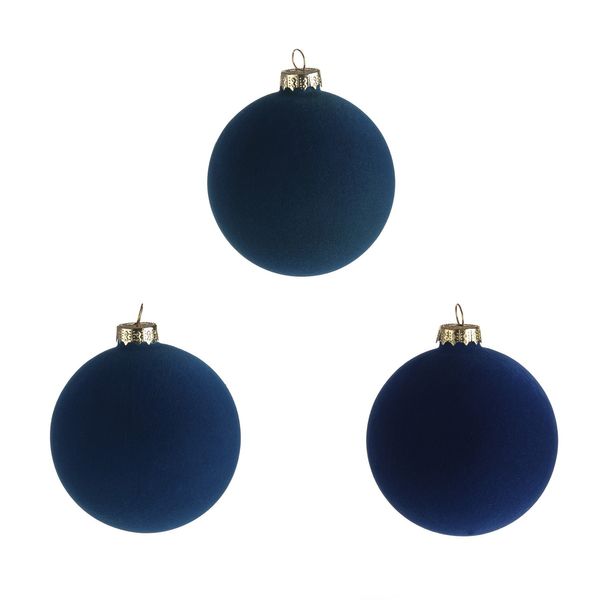 Glass Baubles Teal Navy & Blue 3Ast 8Cm