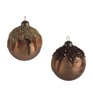 Glass Bauble With Feather 2Ast 8Cm