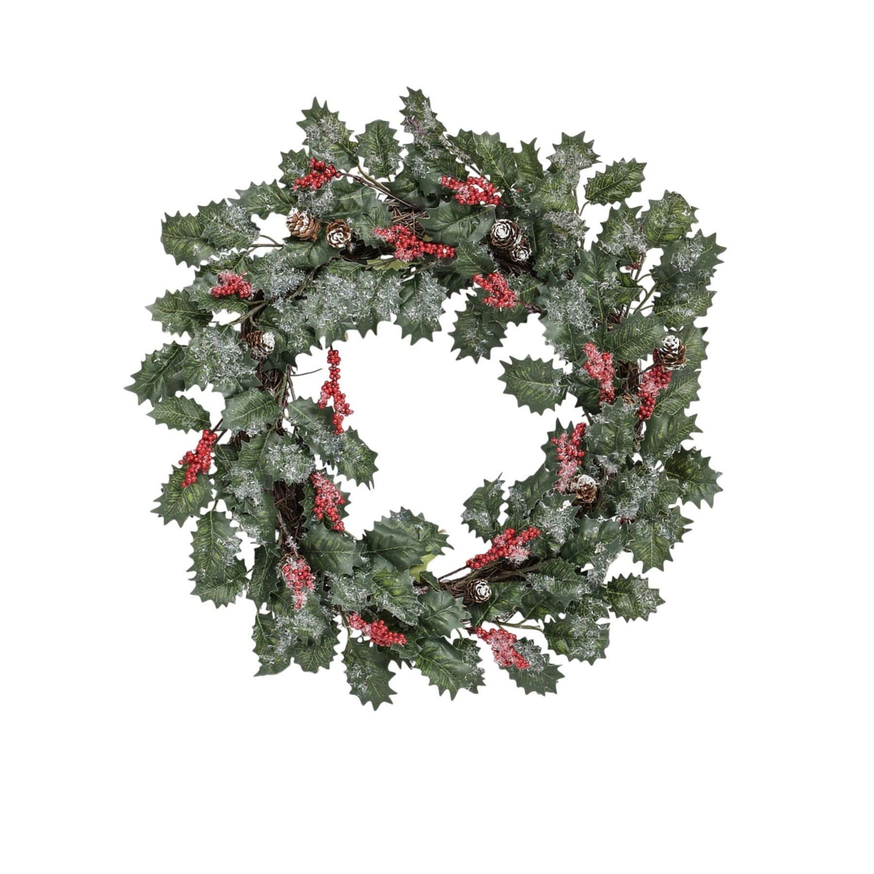 20" Holly/Cone/Berry Wreath Green