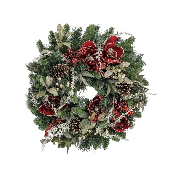 24" Magnolia/Cone Wreath Red