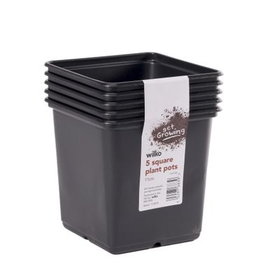 02976839 11cm Square Pots Black  PK5