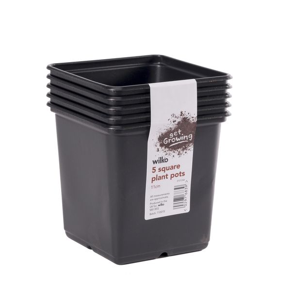 02976839 11cm Square Pots Black  PK5