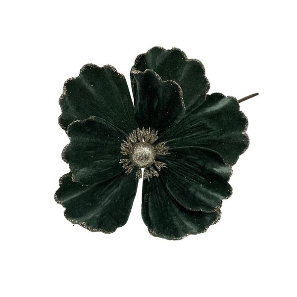 Flower Pick with Light Gold Detail - Dark Green - 21cm