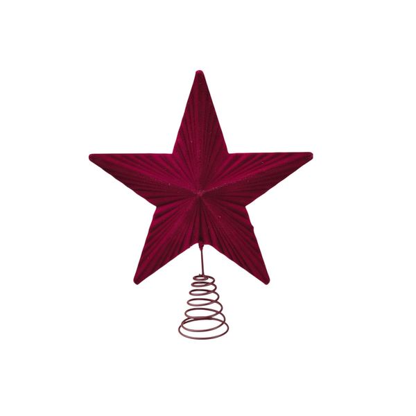 Flocked Star Tree topper - Burgundy - 23cm