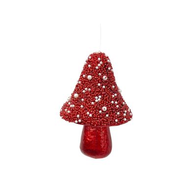 Glitter Mushroom Hanging Decoration - Red - 12x7.5cm