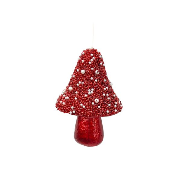 Glitter Mushroom Hanging Decoration - Red - 12x7.5cm