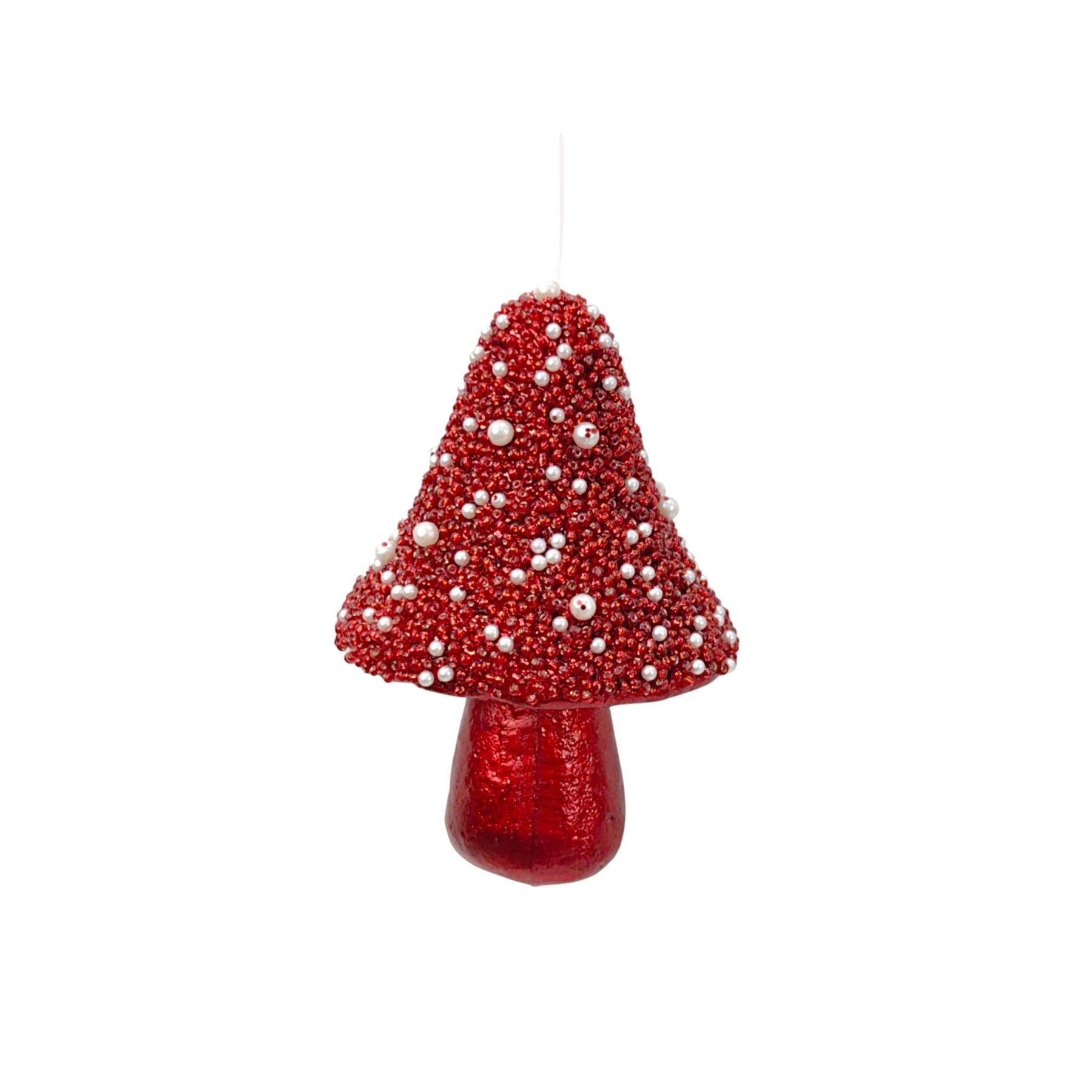Glitter Mushroom Hanging Decoration - Red - 12x7.5cm
