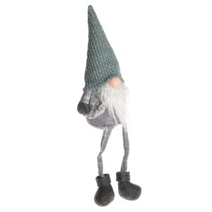 Sitting Grey Gonk With Green Hat Dangling Legs 14x10x40Cm