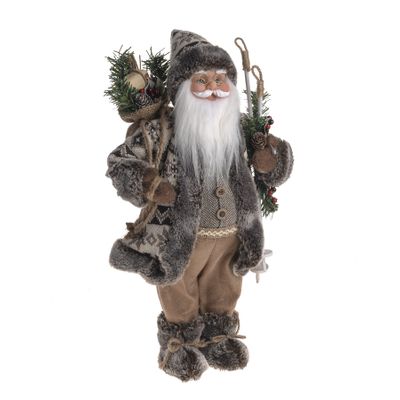 Standing Santa With Lantern & Grey Sweater 46Cm