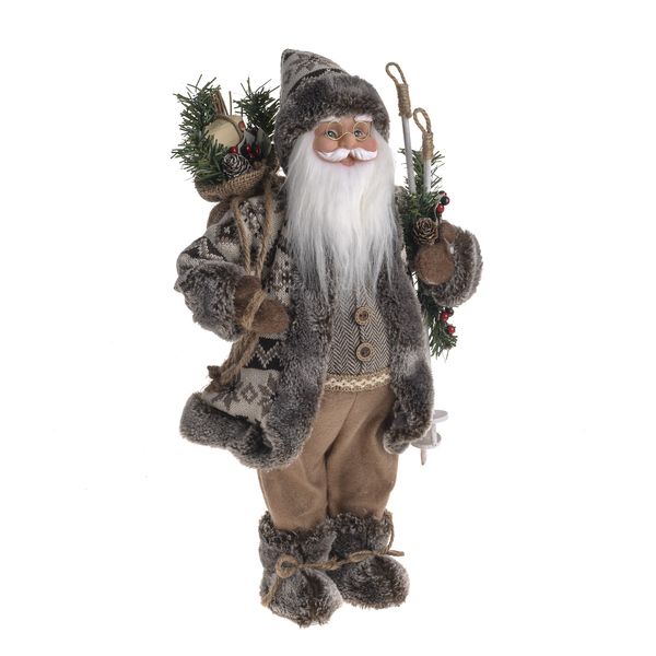 Standing Santa With Lantern & Grey Sweater 46Cm