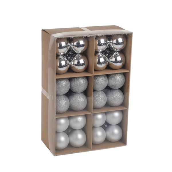 Silver Baubles Assorted Pack (4cm) (48 pcs)