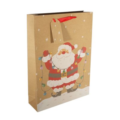 Kraft Gift Bag Santa with Lights XL - 45.5 x 33cm