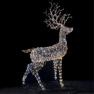 Rattan Stag Brown warm wht-wht LED Flashing H220cm mains powered weatherproof