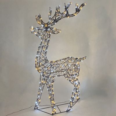 Rattan Standing Stag Brown warm wht-wht LED Flashing mains powered weatherproof