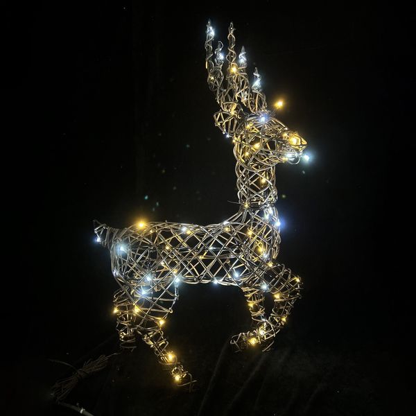 Rattan Stag Sml Brown Warm wht-wht LED Flashing H75cm mains powered weatherproof