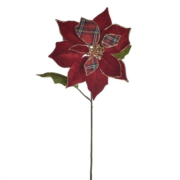 Poinsettia Red Tartan Stem 50Cm