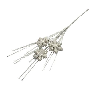Snowflake white Small Stem with Glitter strands L45cm