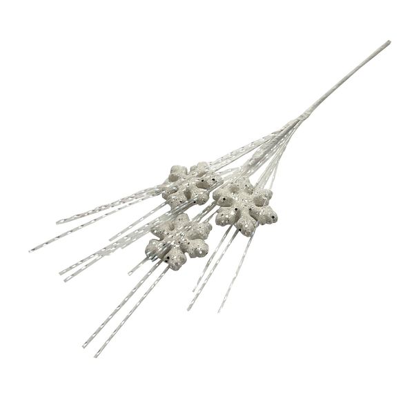 Snowflake white Small Stem with Glitter strands L45cm