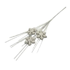 Snowflake white Small Stem with Glitter strands L45cm