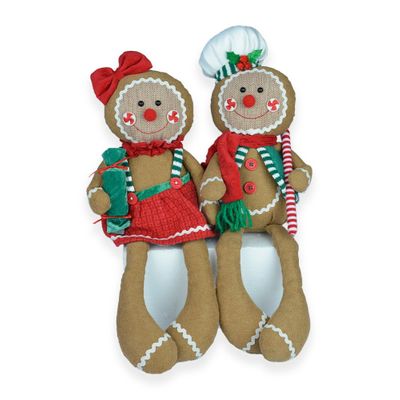 Sitting Gingerbread Boy and Girl with long legs 2 Assorted 33cm