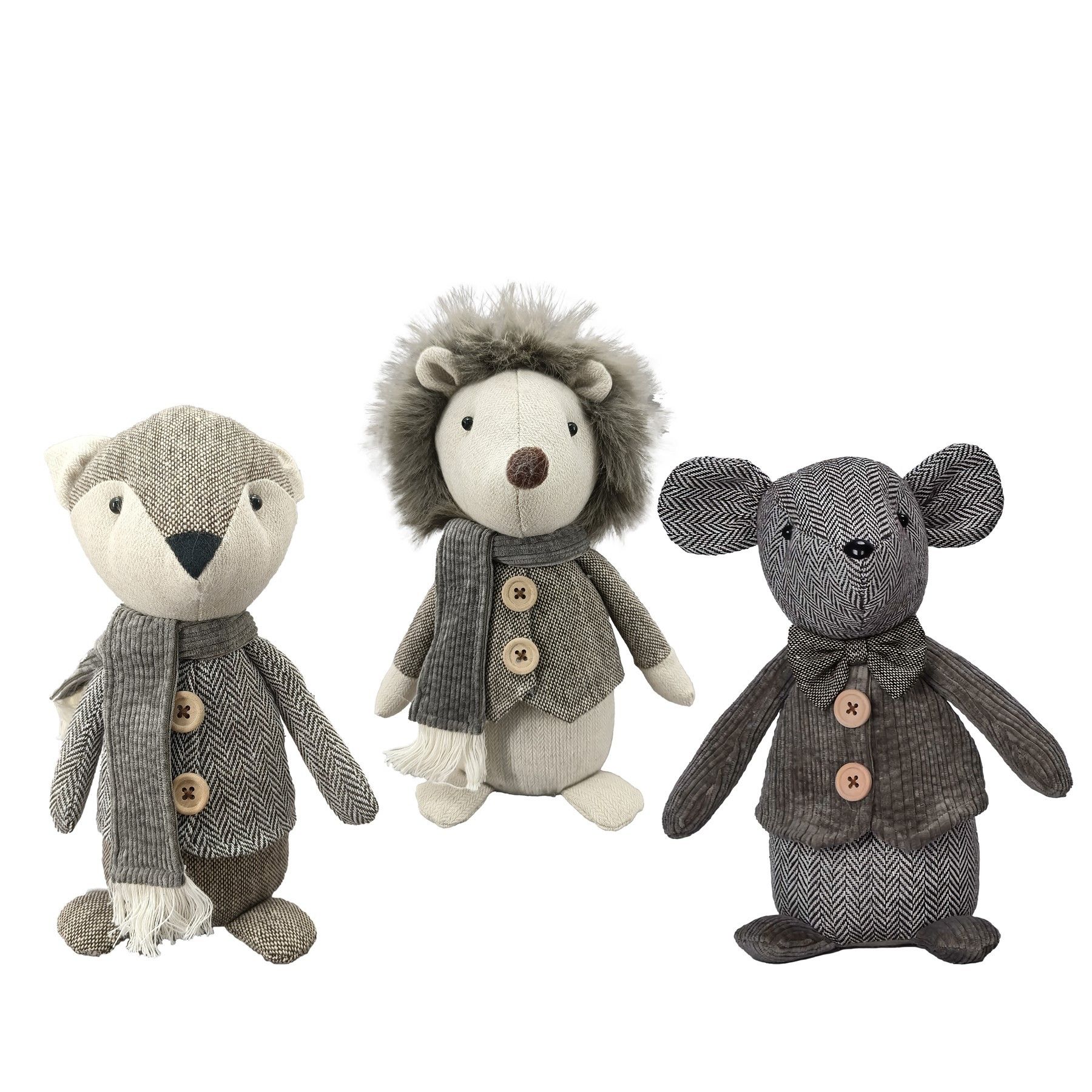 Fox and Hedgehog Grey 2 asst 24cm