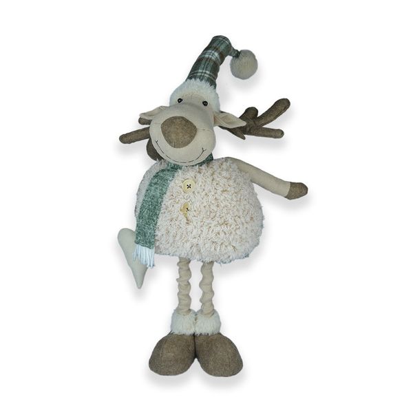 Long legged Reindeer holding heart sage green 89cm